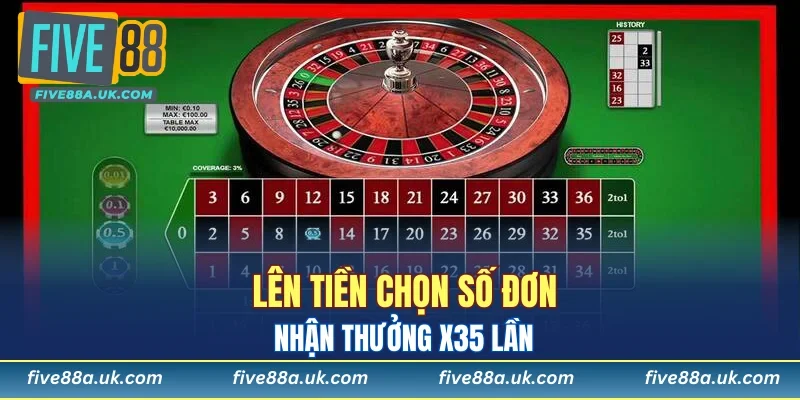 Roulette FIVE88: Chơi Game Casino Đẳng Cấp Kiếm Tiền Tỷ 6 Lên tiền chọn số đơn nhận thưởng x35 lần